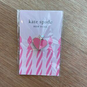 Kate Spade New York Pink Birthday Love heart lapel pin/brooch gold tone designer